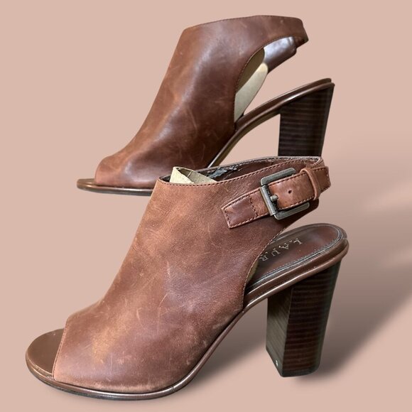 Lauren Ralph Lauren Shoes - Vintage Lauren Ralph Lauren Odessa Brown Leather Peep-Toe Heeled Sandals Size 9M